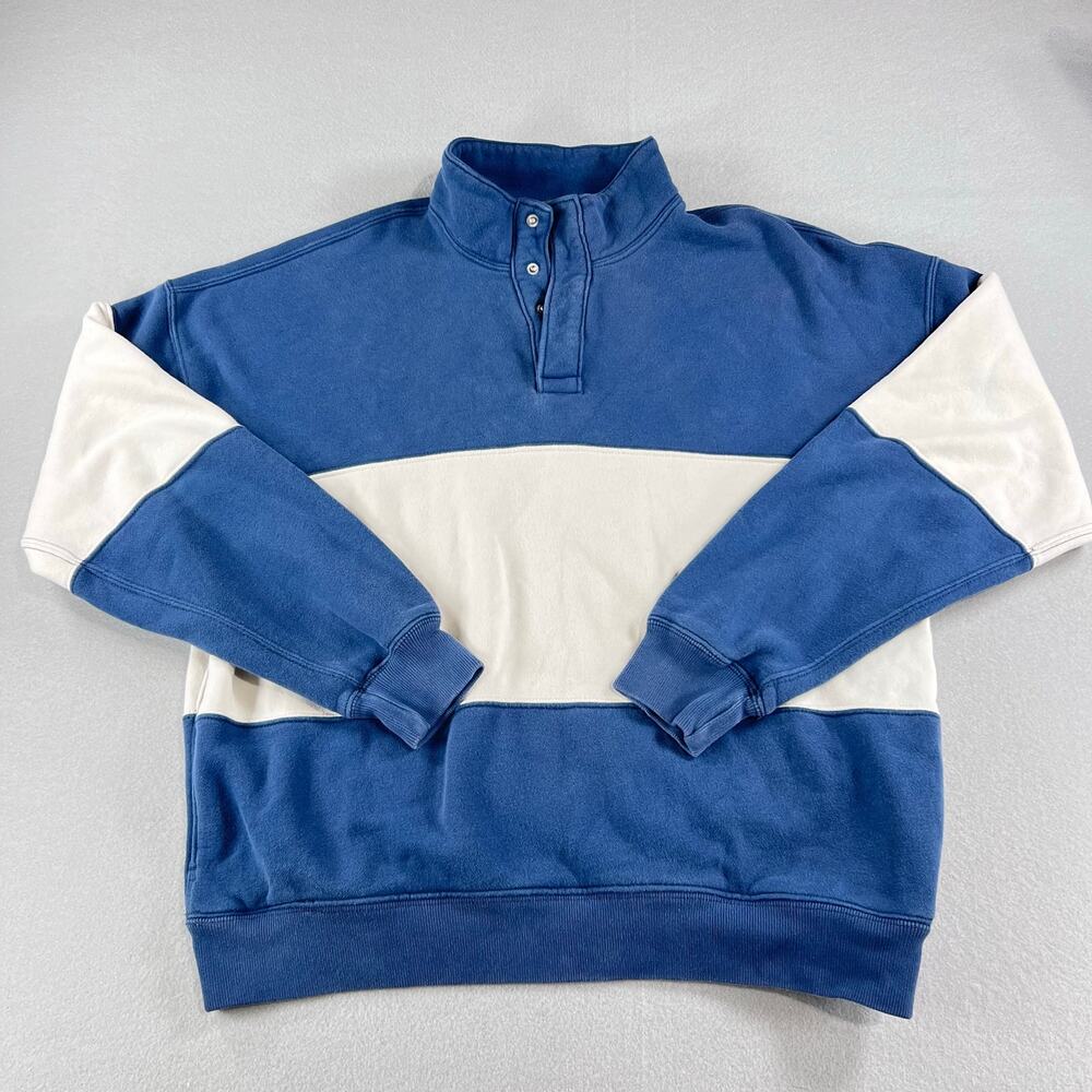 Vintage Abercrombie & Fitch Colorblock Snap Mockneck Sweatshirt Blue White L